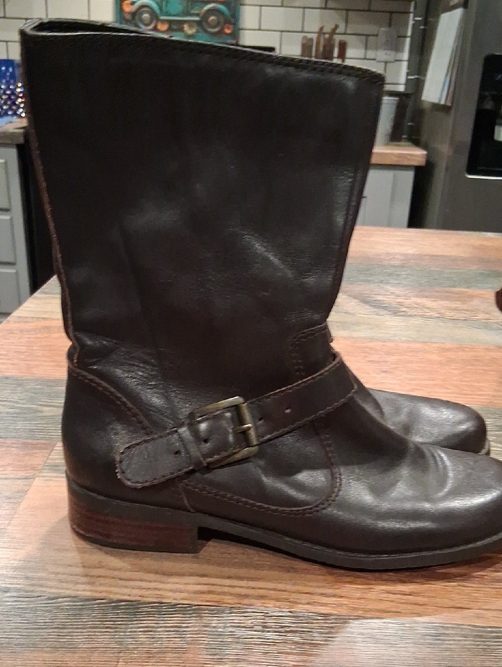 Womens Brown Leather Harness Boots